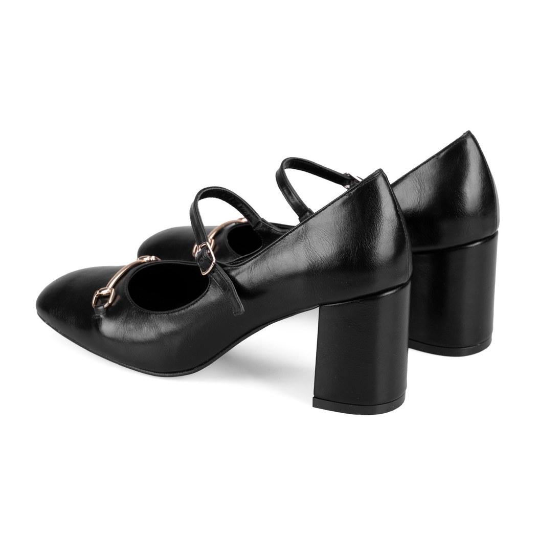 Kadın Siyah Klasik Topuklu Deri Ayakkabı