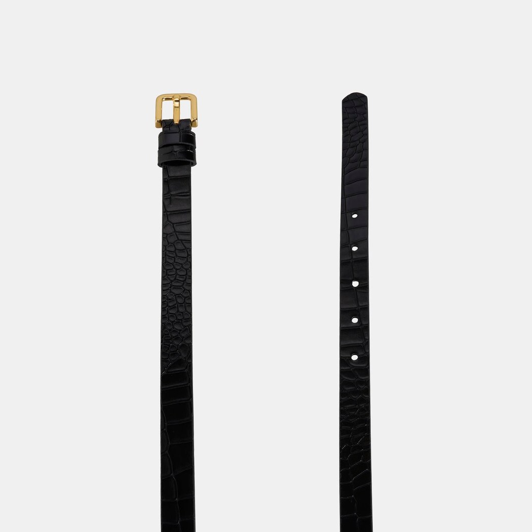 Kadın Siyah Kroko Baskılı Deri Kemer