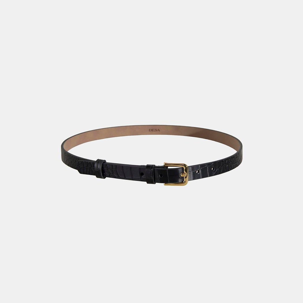 Kadın Siyah Kroko Baskılı Deri Kemer