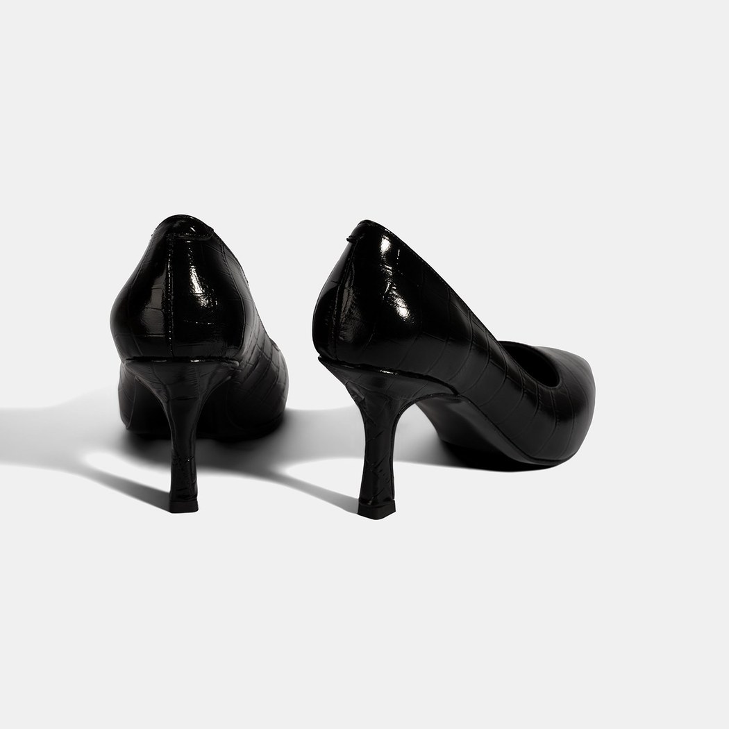 Kadın Siyah Kroko Baskılı Deri Stiletto