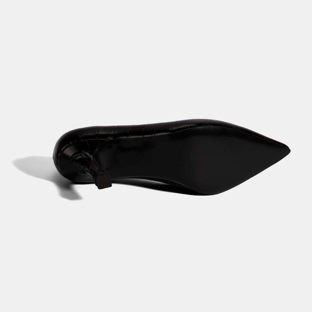 Kadın Siyah Kroko Baskılı Deri Stiletto