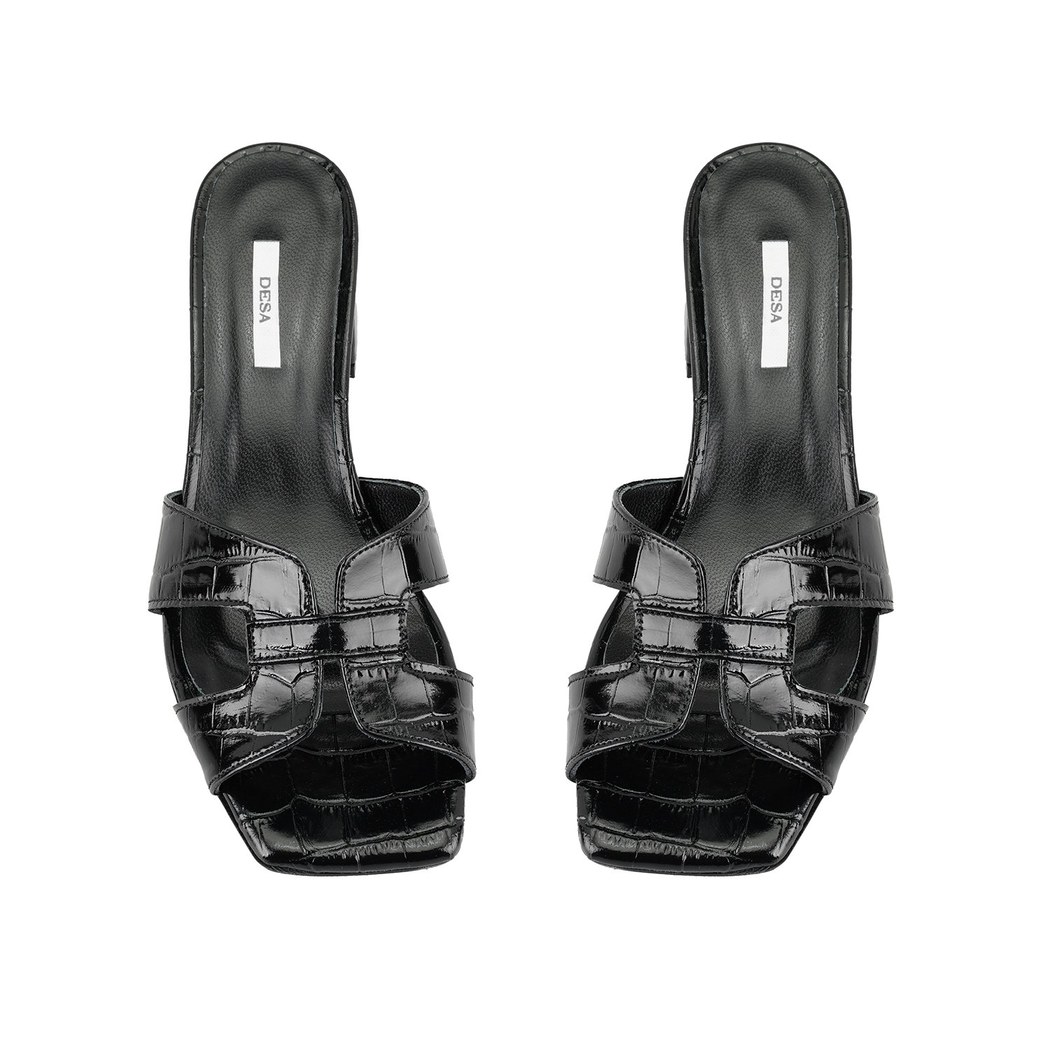 Kadın Siyah Kroko Baskılı Deri Terlik