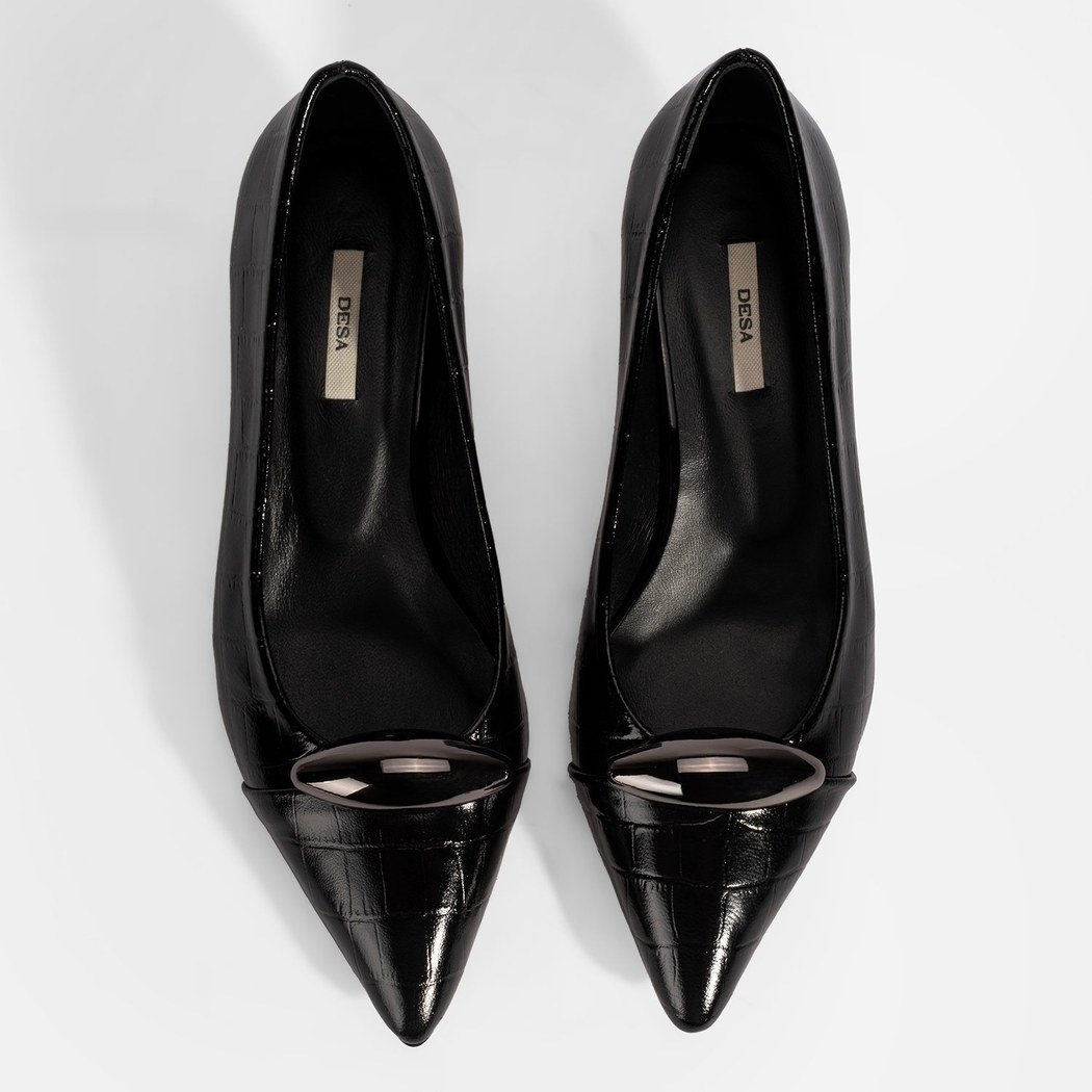 Kadın Siyah Kroko Baskılı Deri Topuklu Ayakkabı