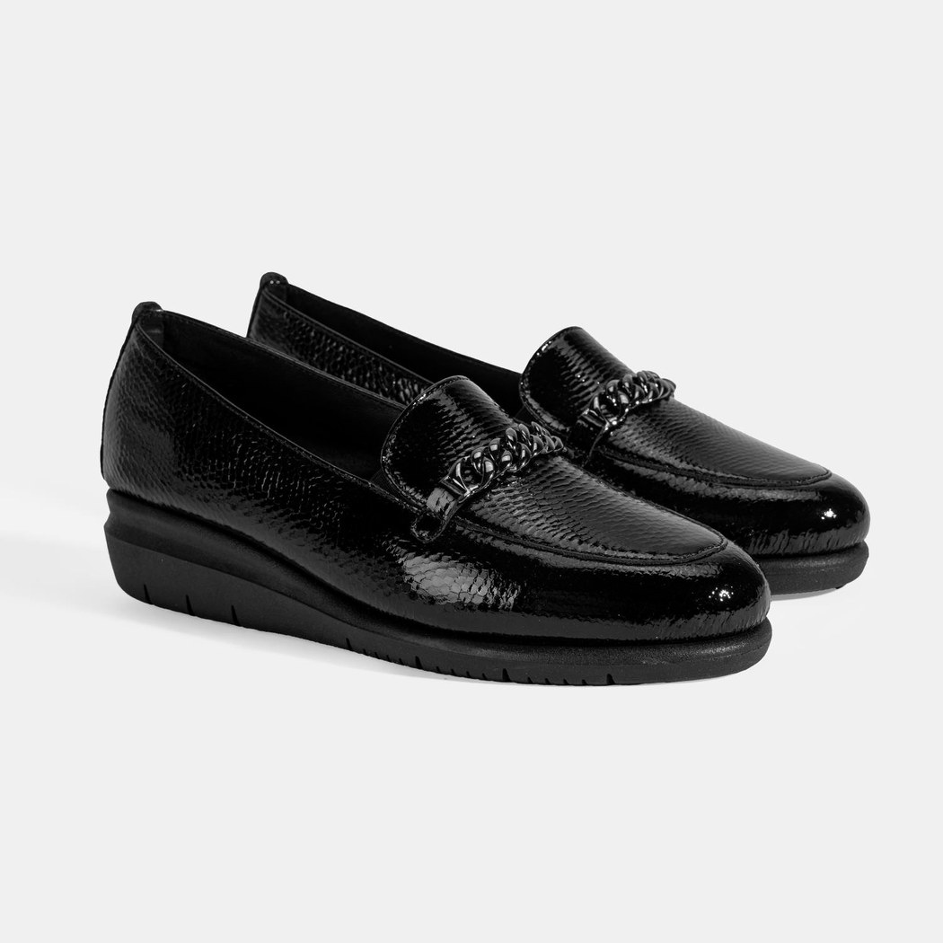 Kadın Siyah Kroko Baskılı DesaComfort Deri Ayakkabı