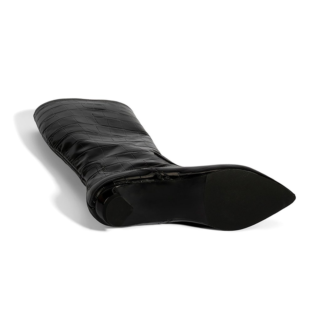 Kadın Siyah Kroko Baskılı İnce Topuklu Rugan Deri Çizme