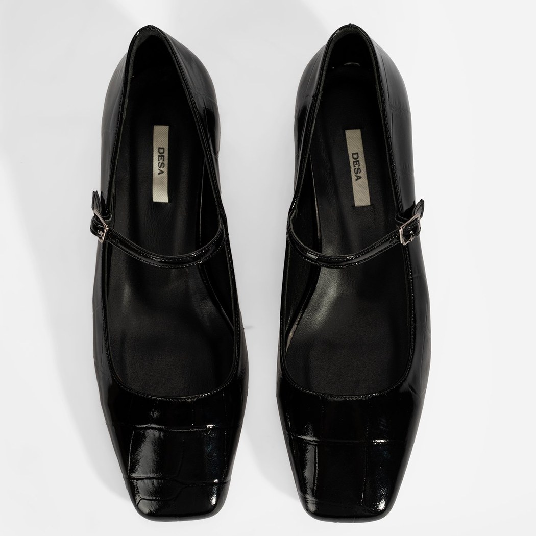 Kadın Siyah Kroko Baskılı Mary Jane Günlük Ayakkabı