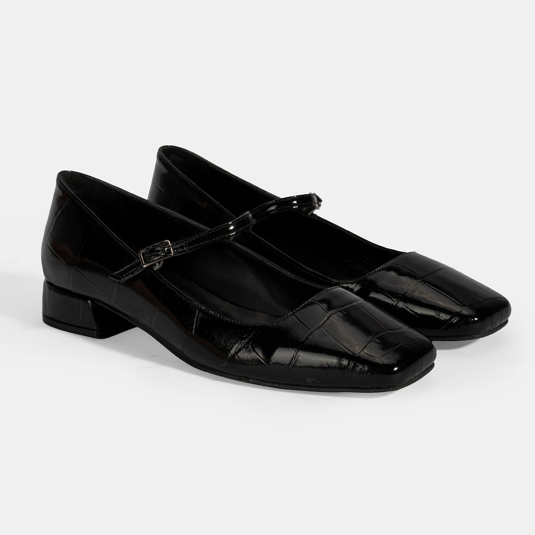 Kadın Siyah Kroko Baskılı Mary Jane Günlük Ayakkabı
