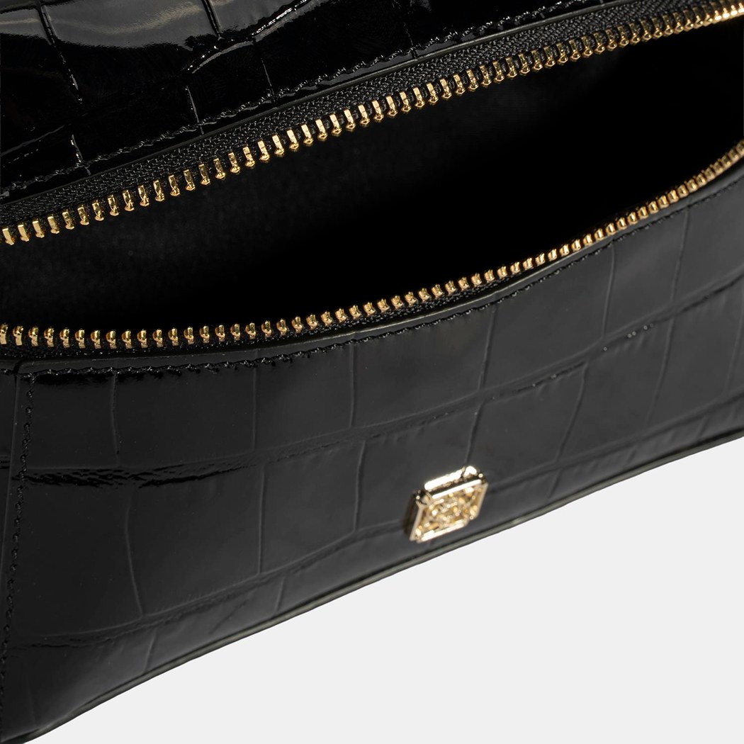 Kadın Siyah Kroko Baskılı Mini Deri El Çantası