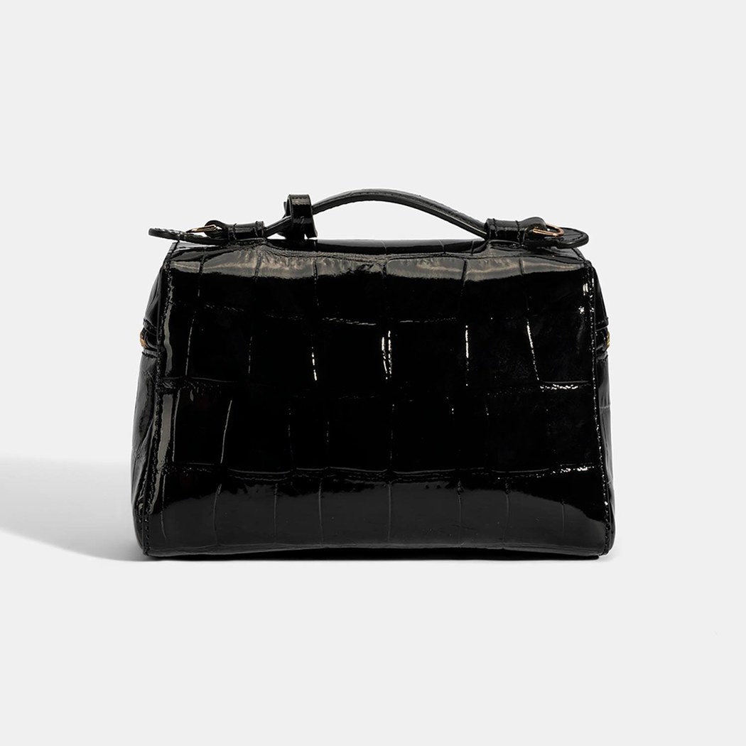 Kadın Siyah Kroko Baskılı Mini Deri El Çantası