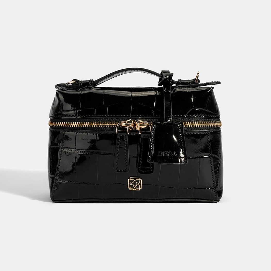 Kadın Siyah Kroko Baskılı Mini Deri El Çantası