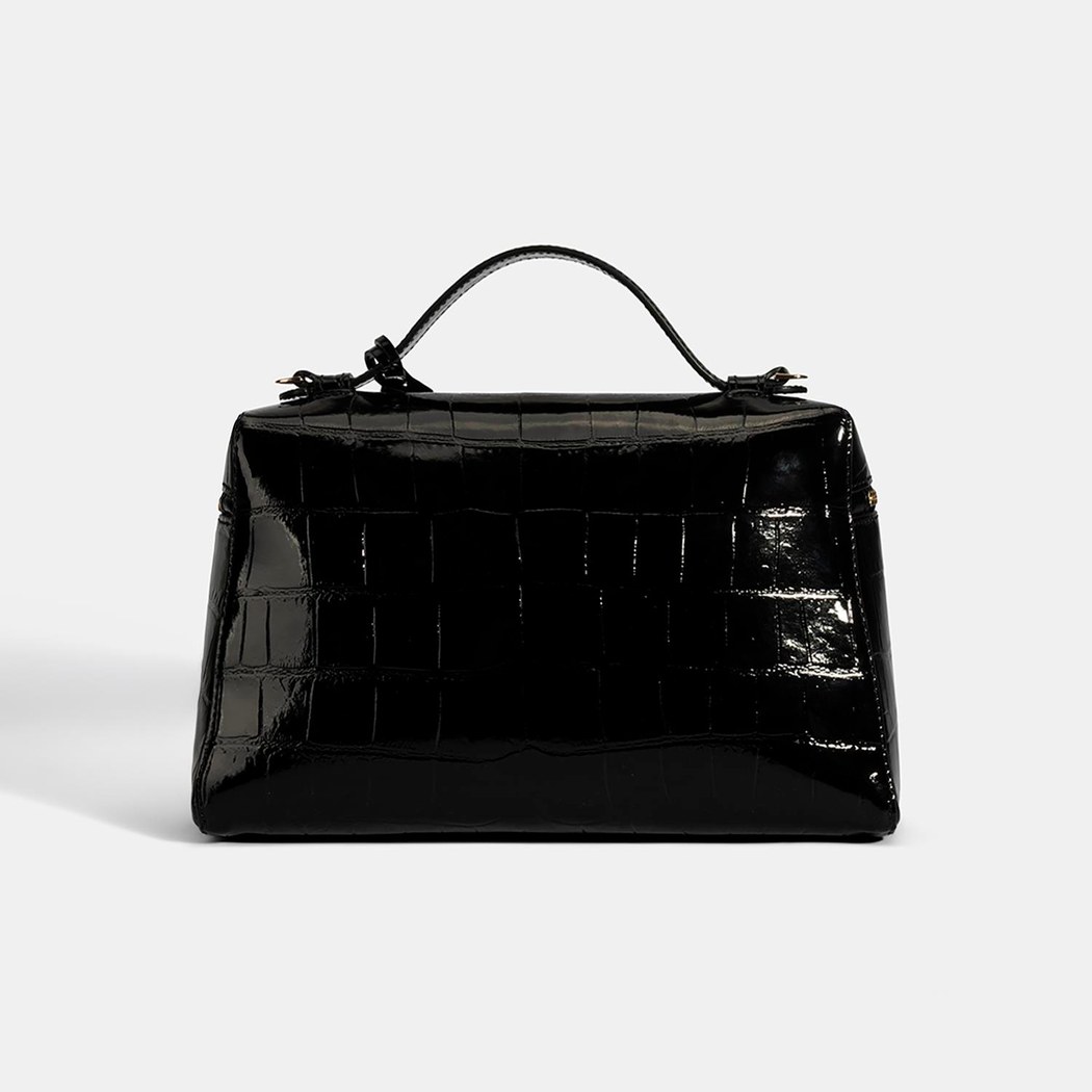Kadın Siyah Kroko Baskılı Rugan Deri El Çantası