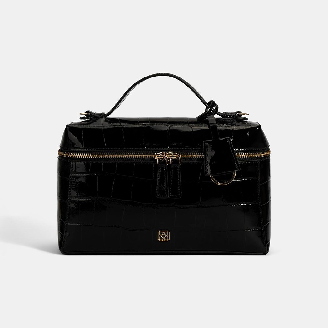 Kadın Siyah Kroko Baskılı Rugan Deri El Çantası