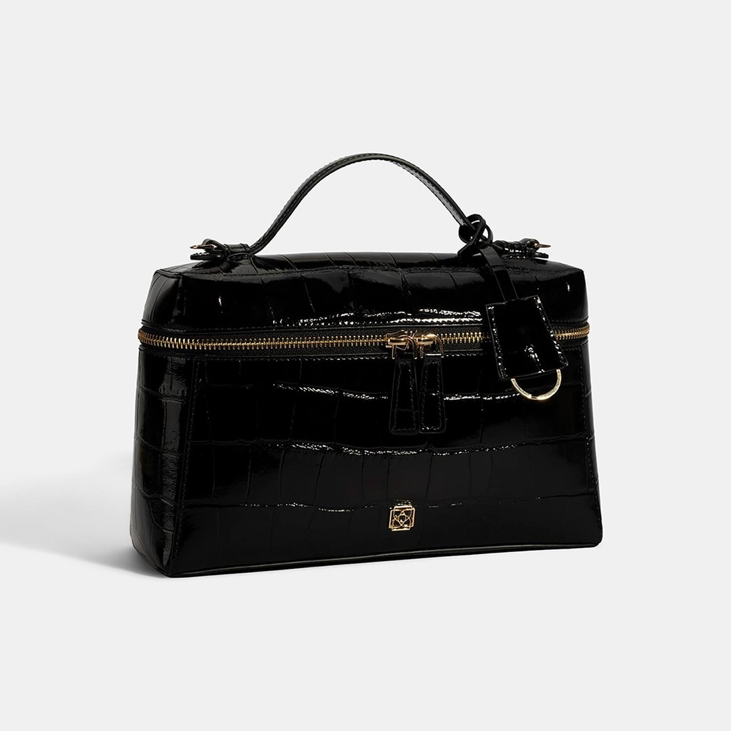 Kadın Siyah Kroko Baskılı Rugan Deri El Çantası