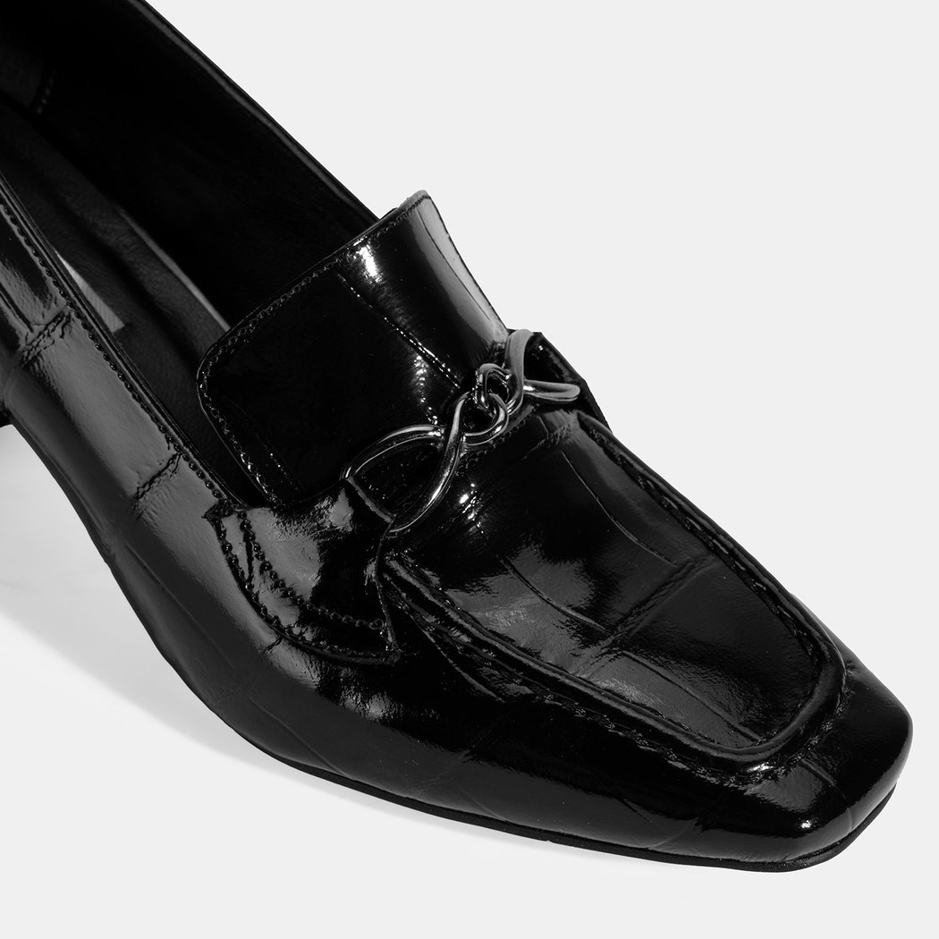 Kadın Siyah Kroko Baskılı Topuklu Rugan Loafer