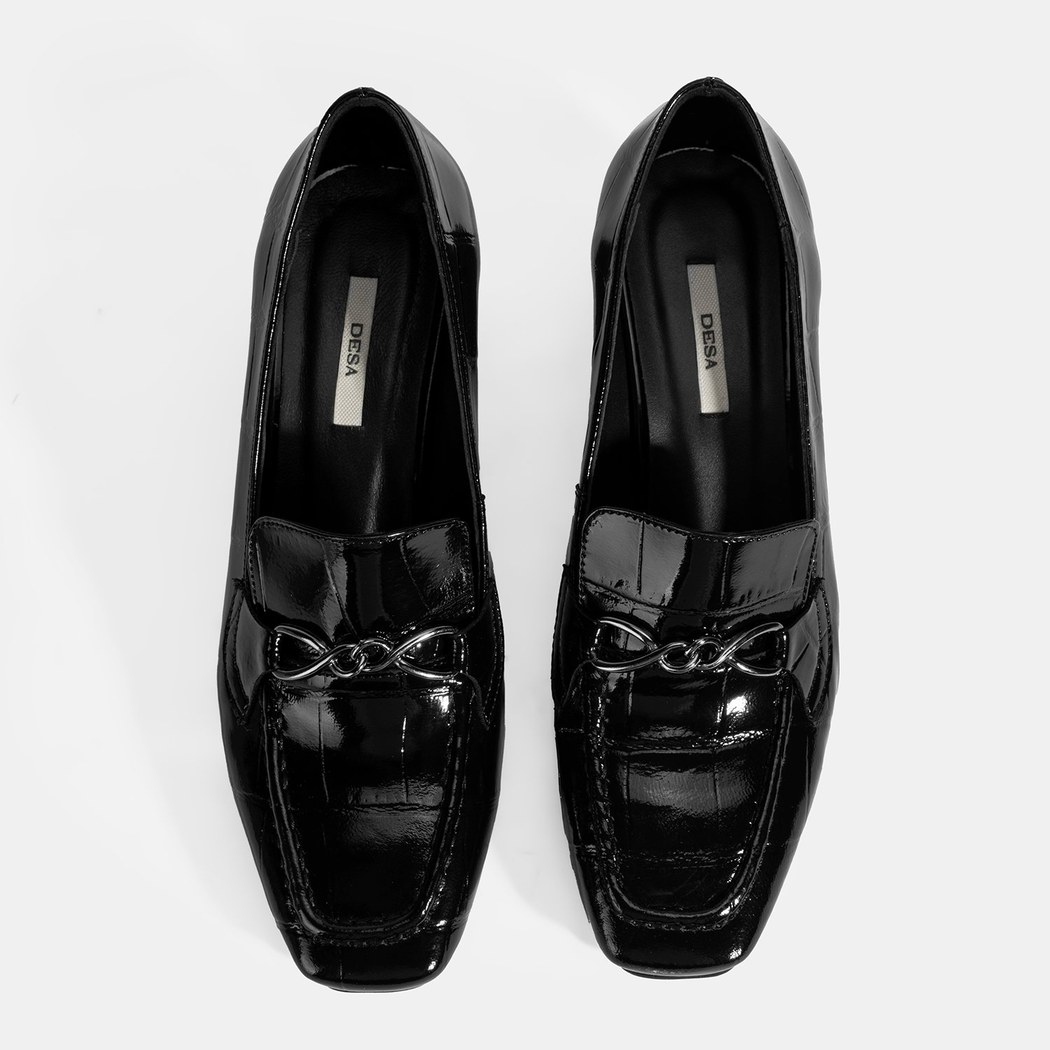 Kadın Siyah Kroko Baskılı Topuklu Rugan Loafer