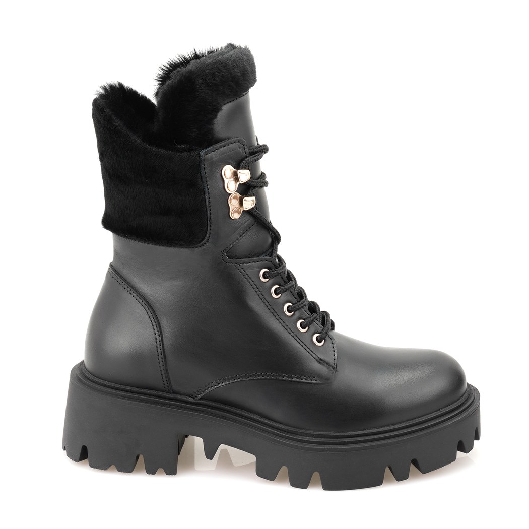 Kadın Siyah Kürk Detaylı Deri Bot