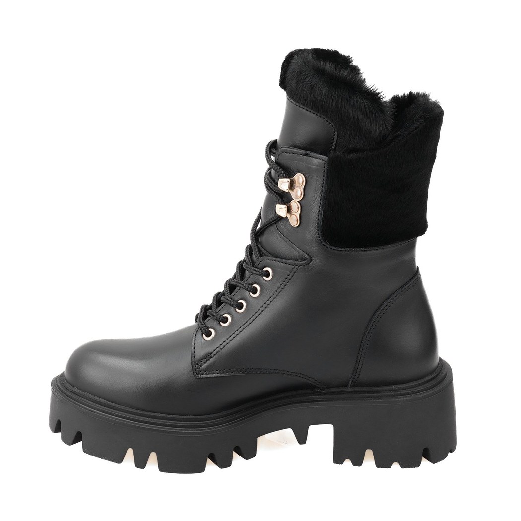 Kadın Siyah Kürk Detaylı Deri Bot
