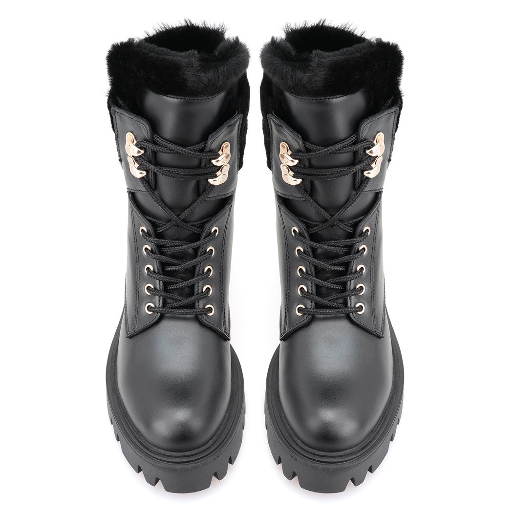 Kadın Siyah Kürk Detaylı Deri Bot