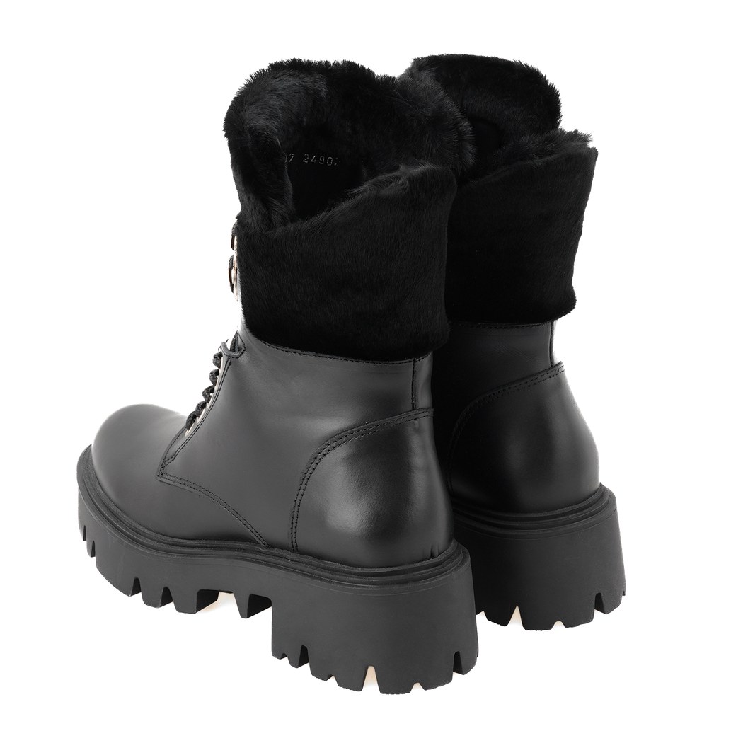 Kadın Siyah Kürk Detaylı Deri Bot