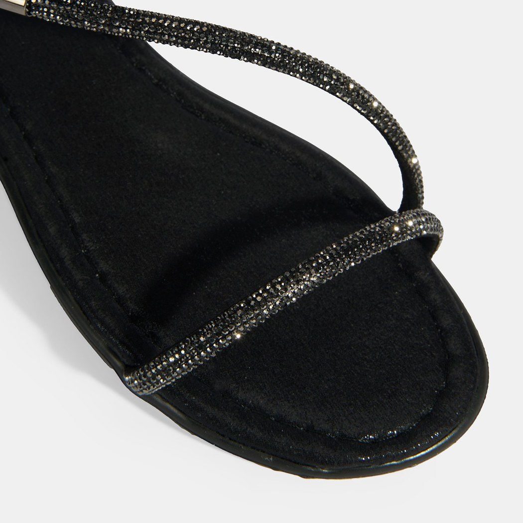 Kadın Siyah Lastik Bantlı Taşlı Sandalet