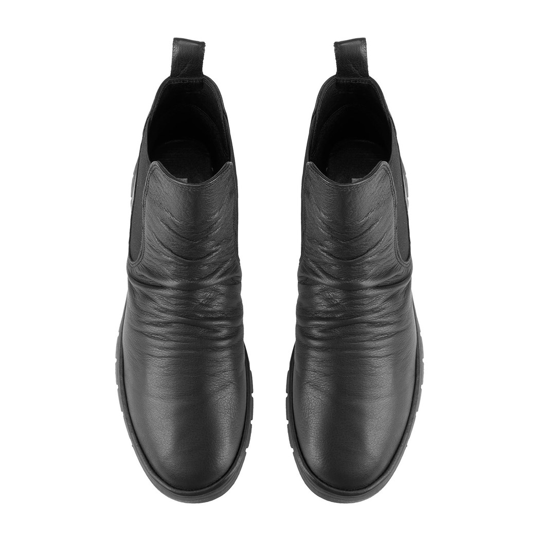 Kadın Siyah Lastikli Deri Bot