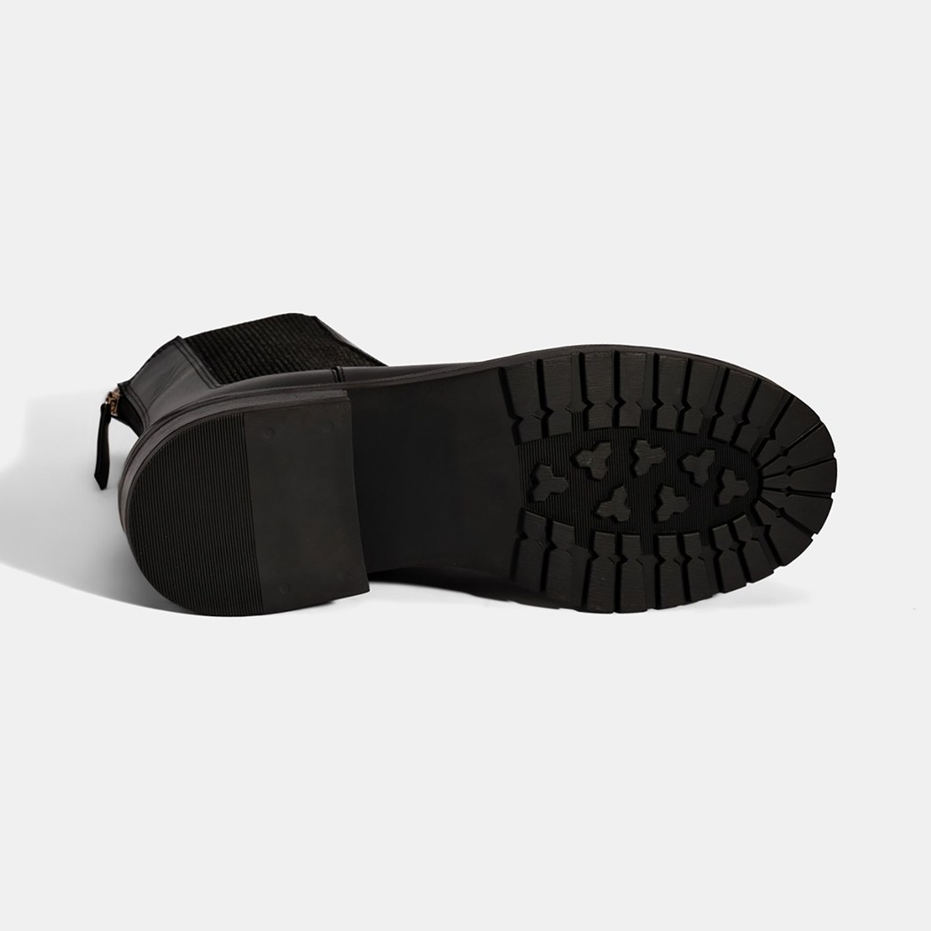 Kadın Siyah  Lastikli Deri Chelsea Bot