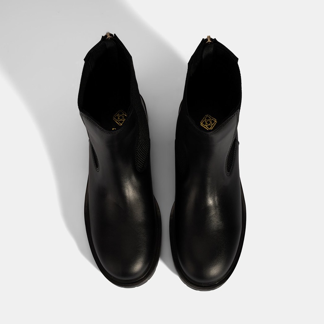 Kadın Siyah  Lastikli Deri Chelsea Bot