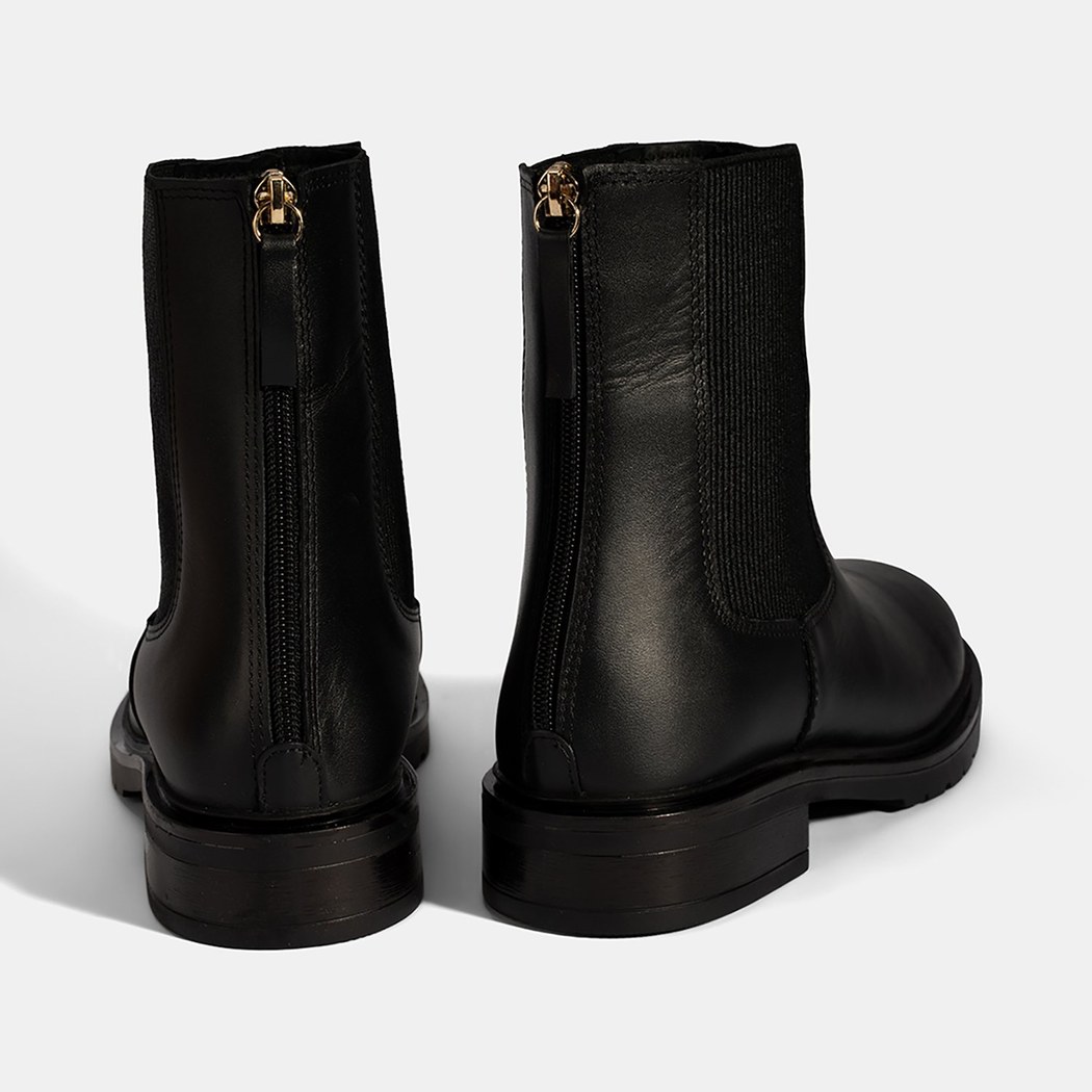 Kadın Siyah  Lastikli Deri Chelsea Bot