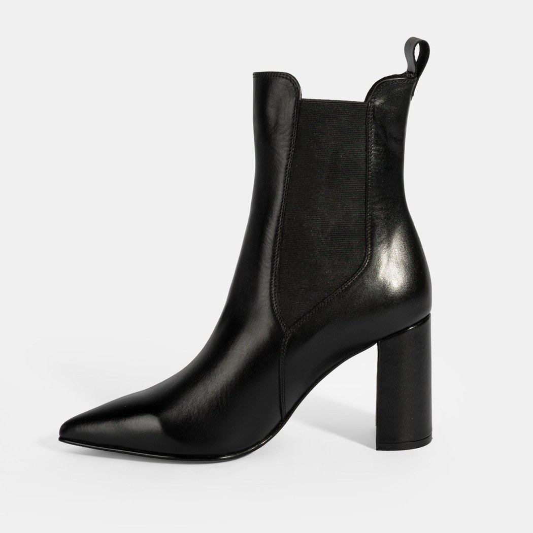 Kadın Siyah Lastikli Topuklu Deri Bot