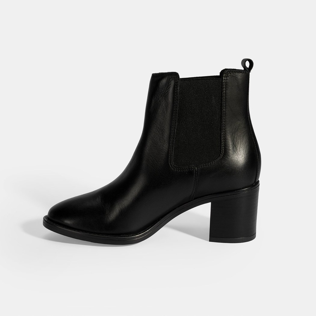 Kadın Siyah Lastikli Topuklu Deri Bot