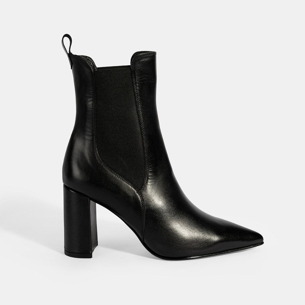 Kadın Siyah Lastikli Topuklu Deri Bot