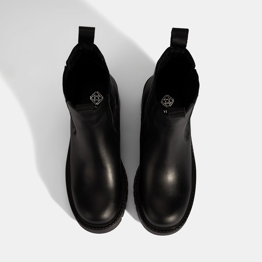 Kadın Siyah Lastikli Topuklu Deri Chelsea Bot