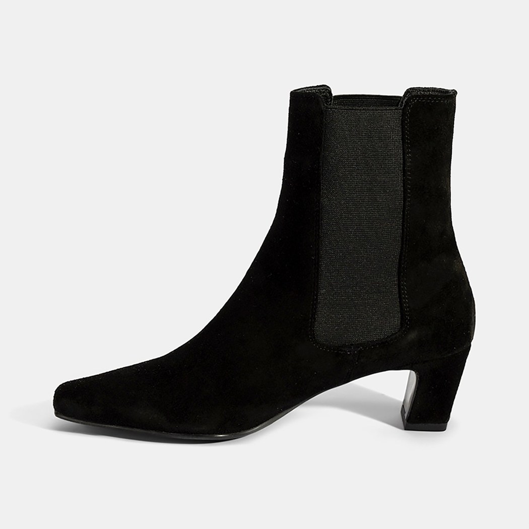 Kadın Siyah Lastikli Topuklu Süet Deri Bot