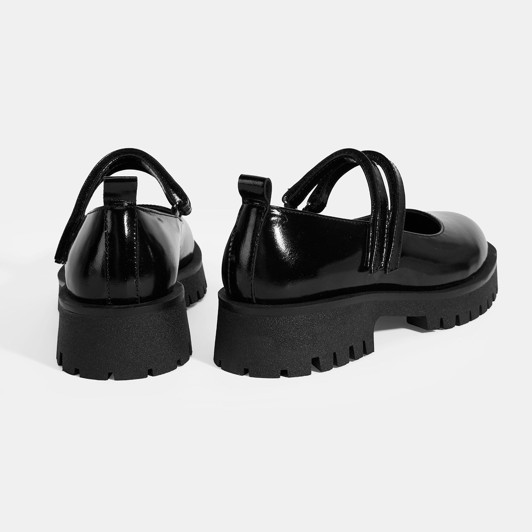 Kadın Siyah Mary Jane Cırt Detaylı Deri Babet