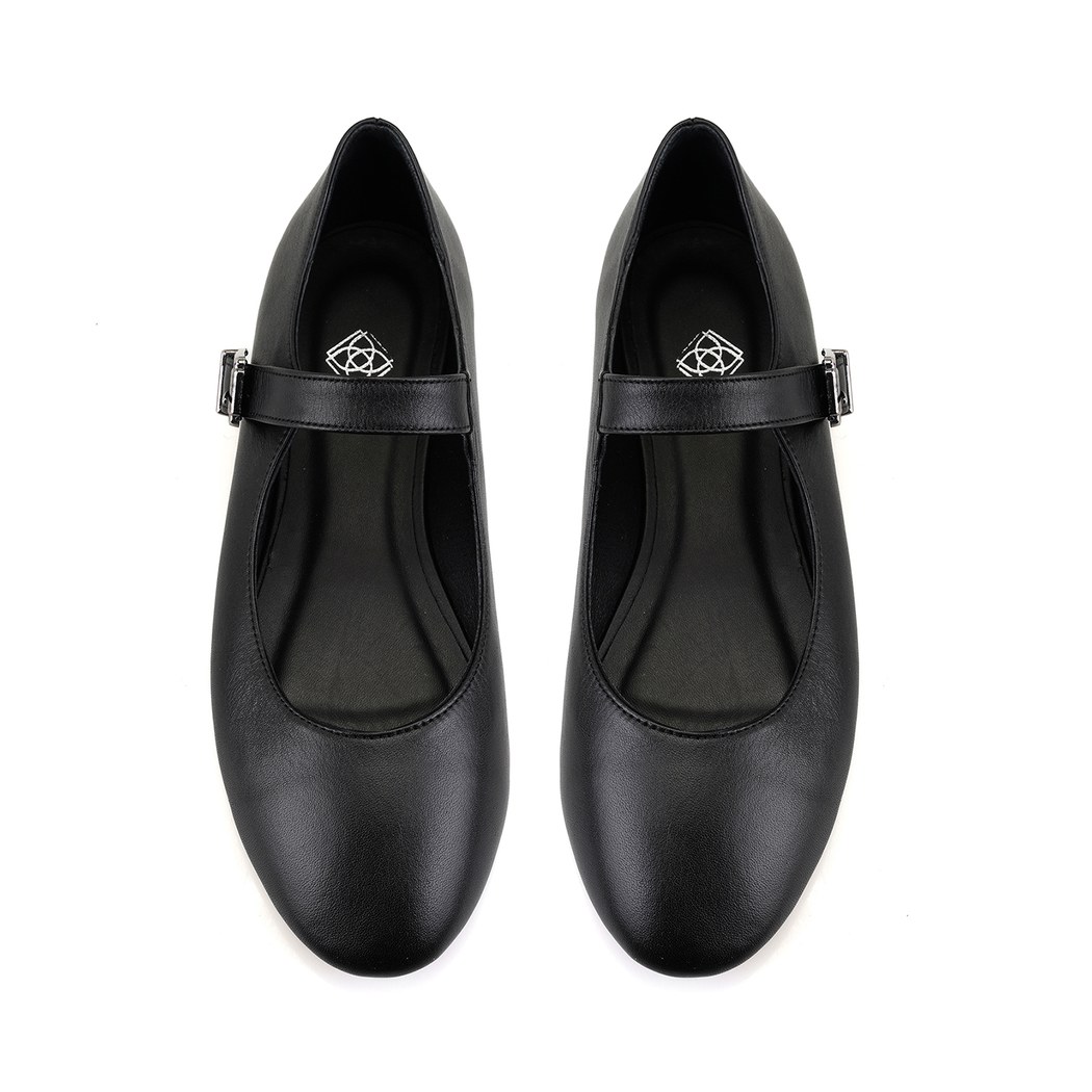 Kadın Siyah Mary Jane Deri Babet