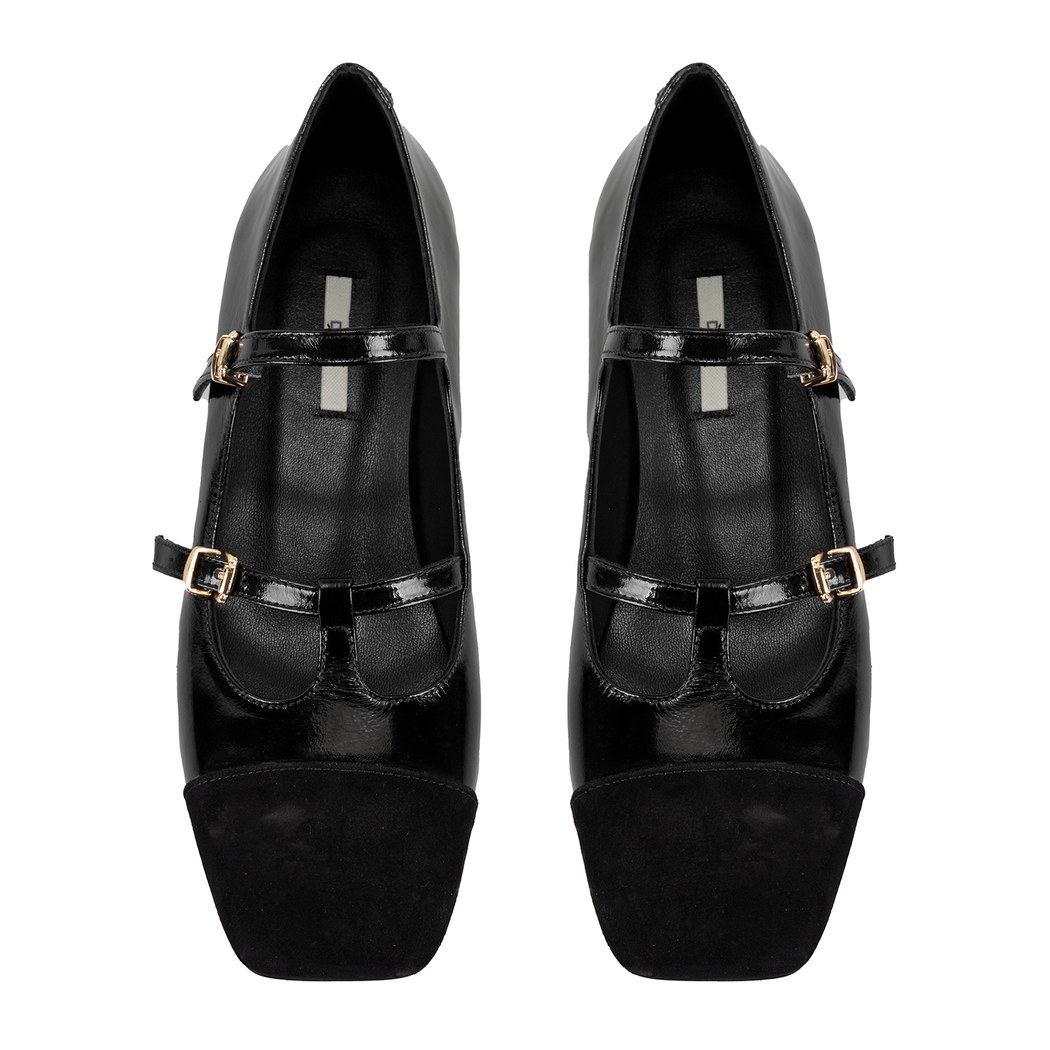 Kadın Siyah Mary Jane Rugan Babet