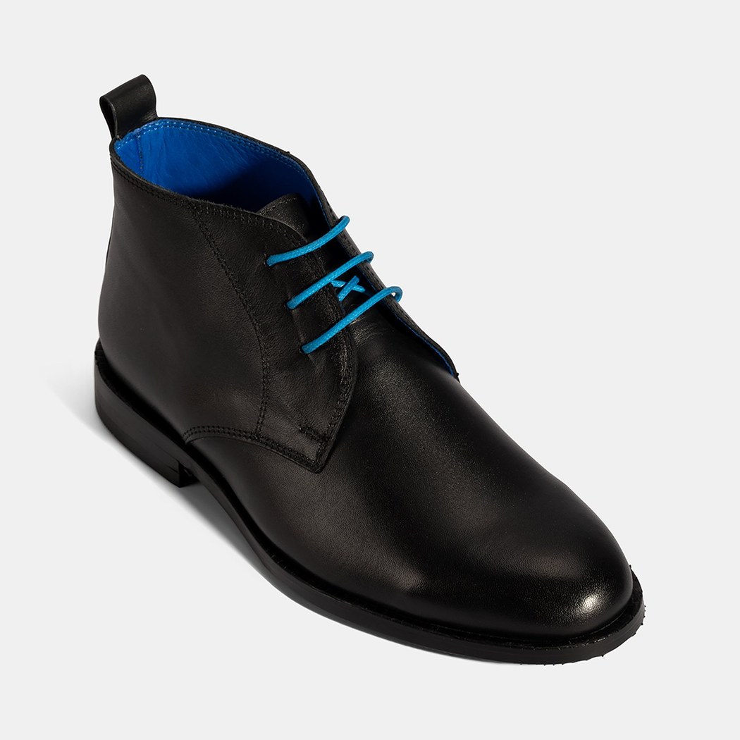 Kadın Siyah Mavi Bağcık Detaylı Deri Bot