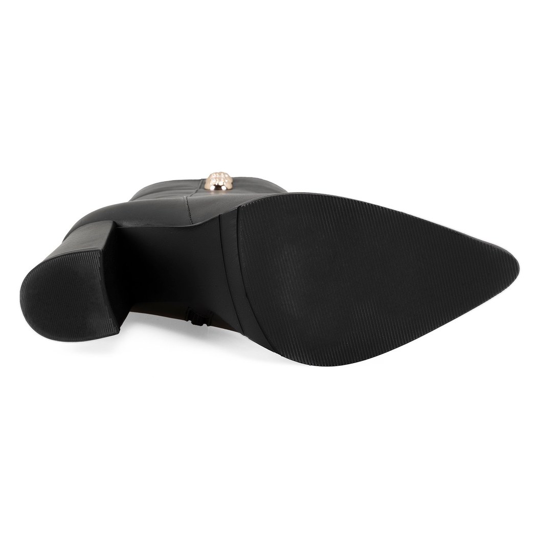 Kadın Siyah Metal Aksesuarlı Deri Topuklu Bot