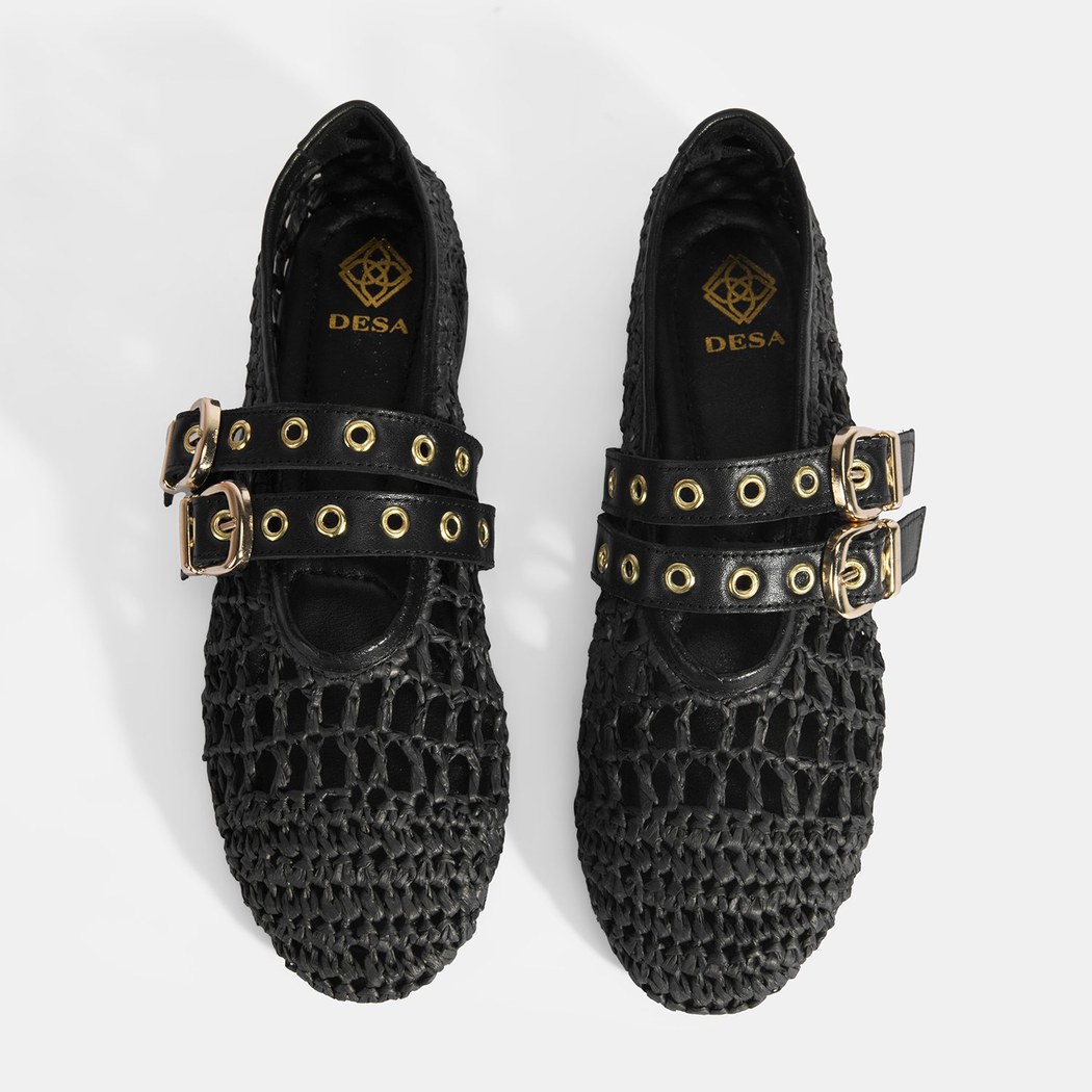 Kadın Siyah Metal Toka Aksesuarlı Örgü Babet