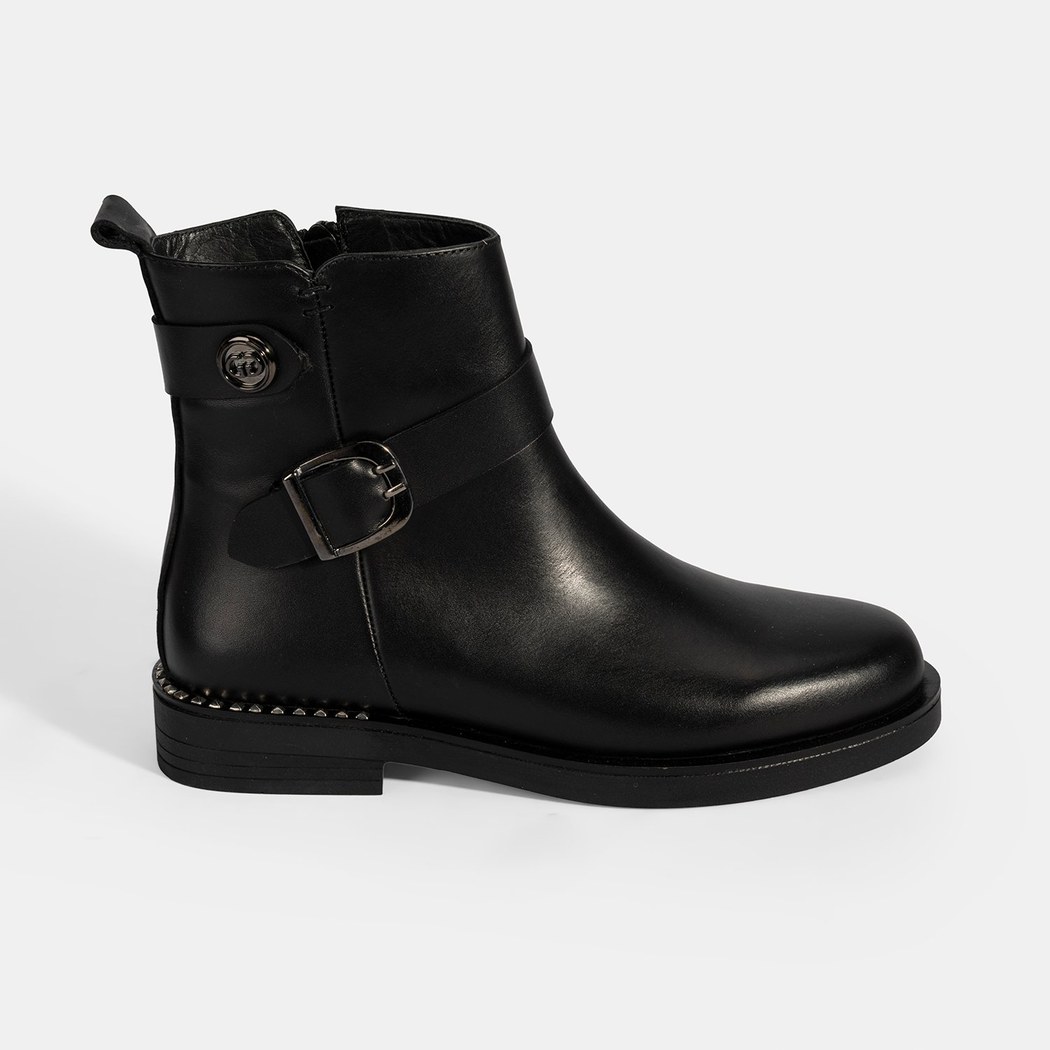 Kadın Siyah Metal Toka Detaylı Deri Bot