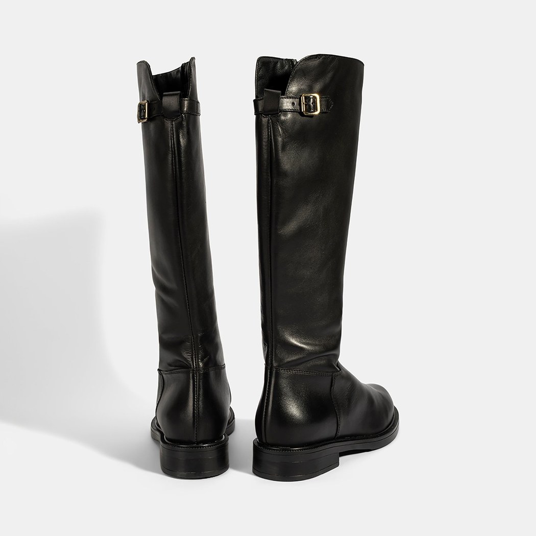 Kadın Siyah Metal Toka Detaylı Deri Çizme