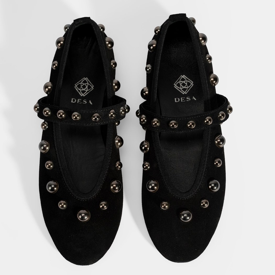 Kadın Siyah Metal Zımba Detaylı Mary Jane Babet