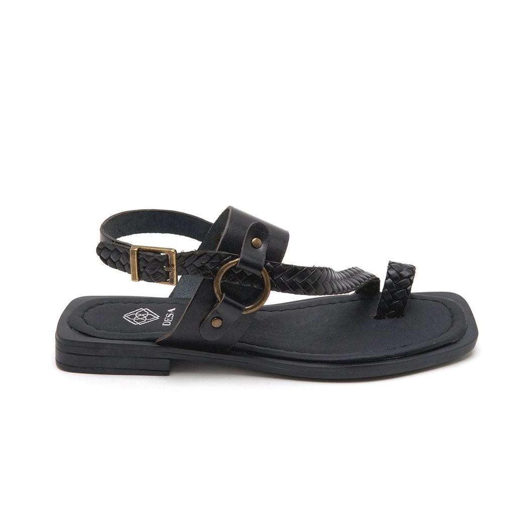 Kadın Siyah Örgü Baskılı Deri Sandalet