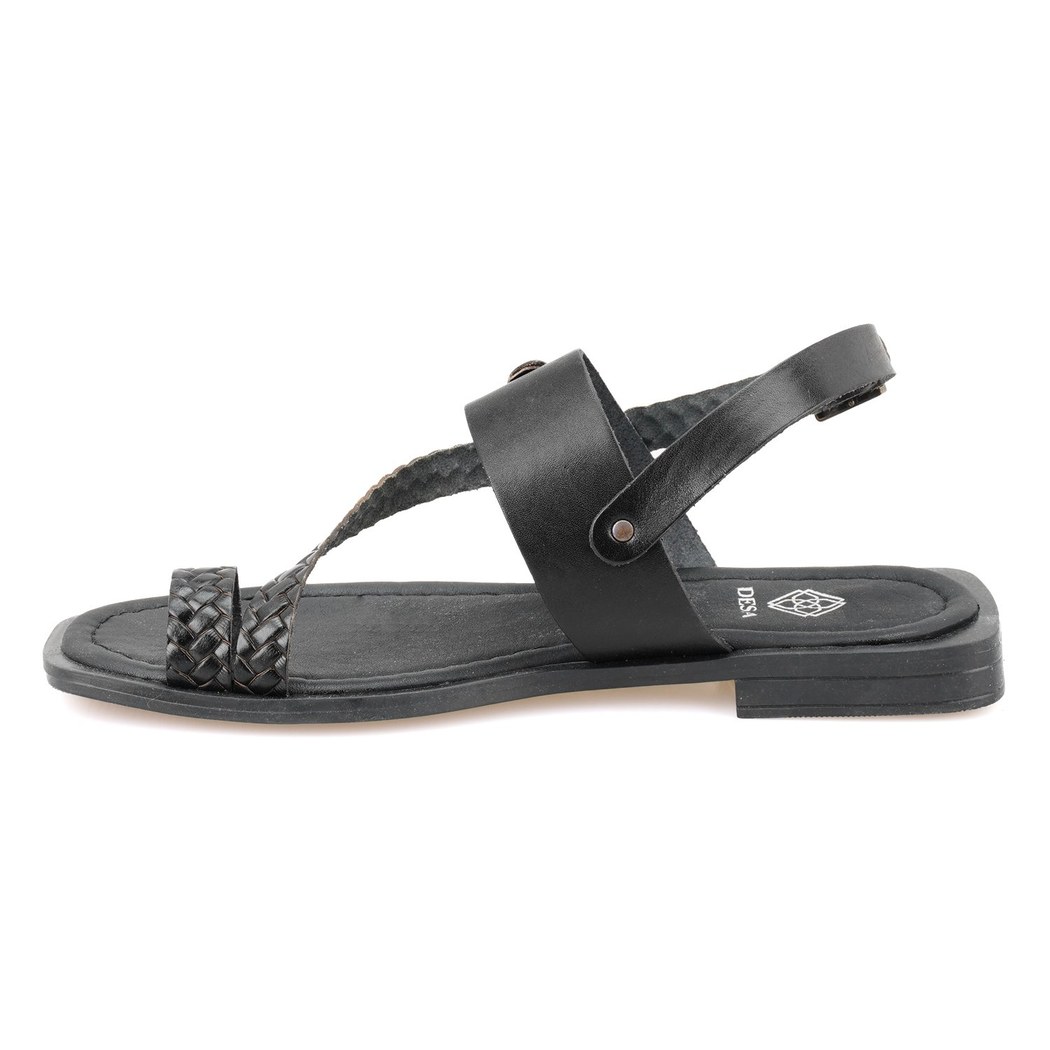 Kadın Siyah Örgü Baskılı Deri Sandalet