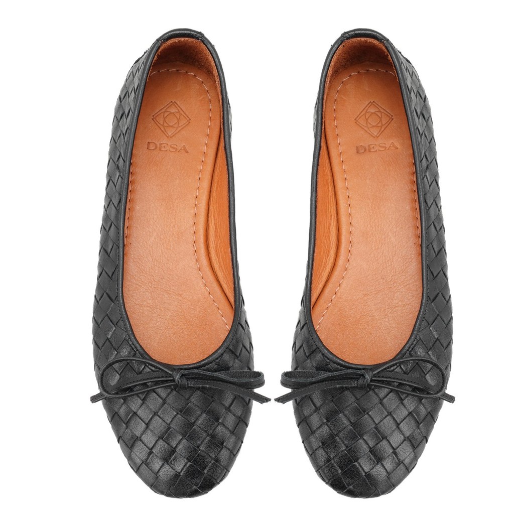 Kadın Siyah Örgülü Deri Babet