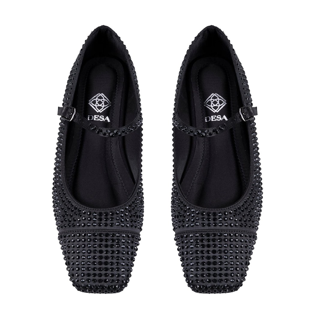 Kadın Siyah Parlak Taş Detaylı Mary Jane Babet