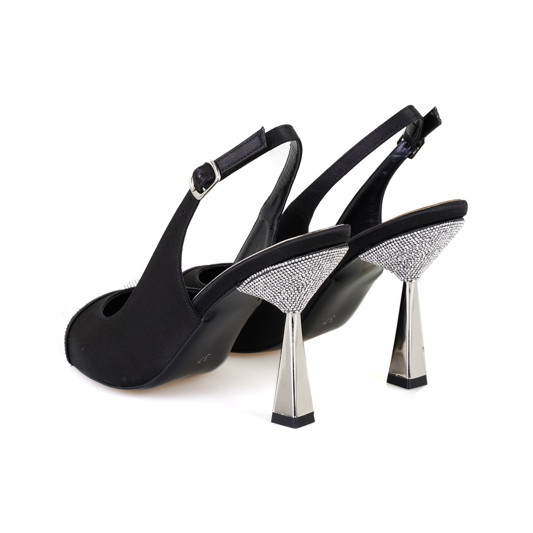 Kadın Siyah Parlak Taş Detaylı Topuklu Abiye Ayakkabı