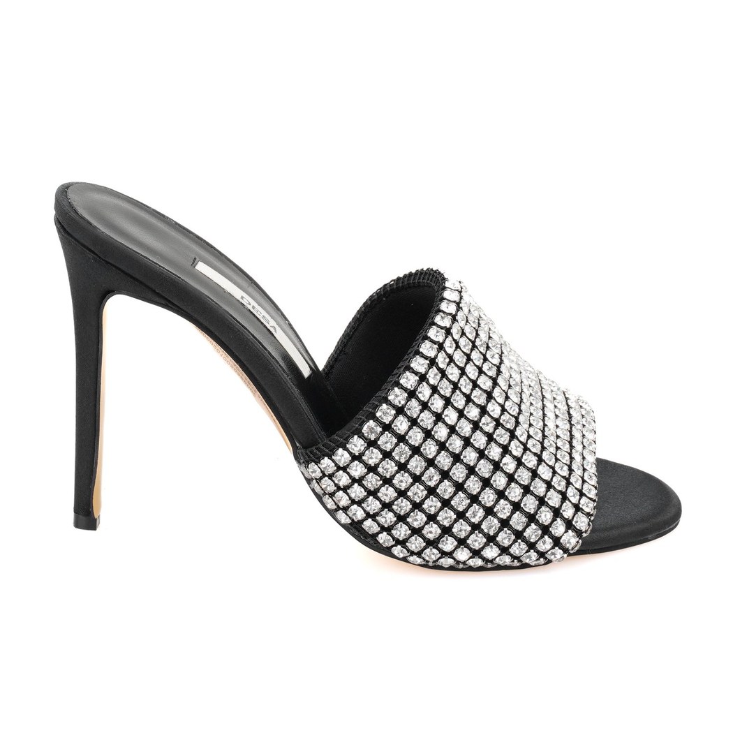Kadın Siyah Parlak Taş Detaylı Topuklu Abiye Ayakkabı