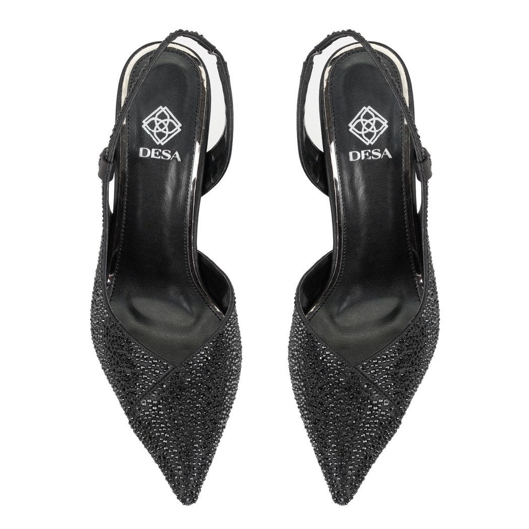 Kadın Siyah Parlak Taş Detaylı Topuklu Abiye