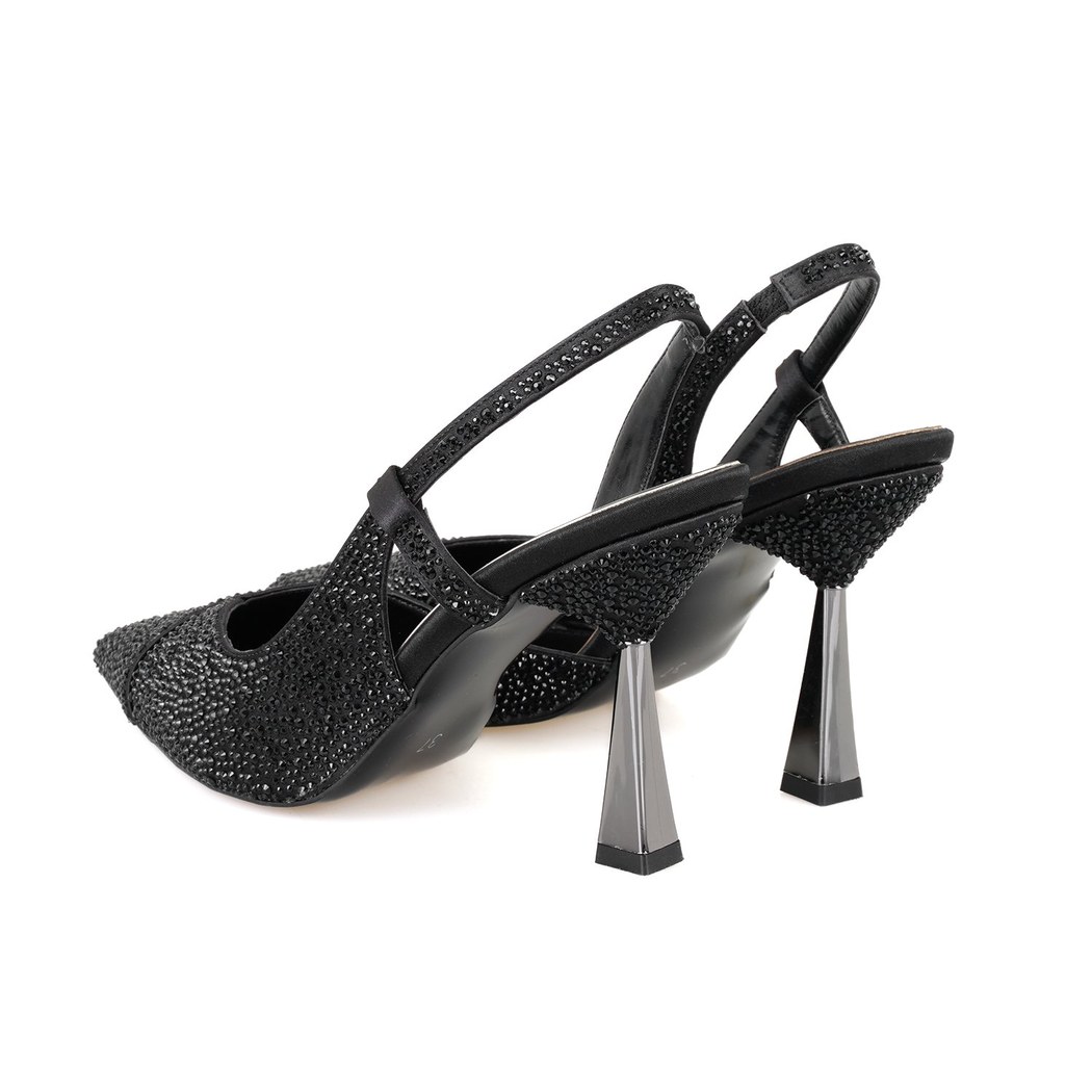 Kadın Siyah Parlak Taş Detaylı Topuklu Abiye